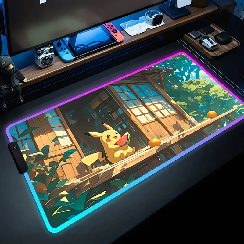 

RGB Large Gaming P-Pikachu Mouse Pad Laptop Mat Gaming Mousepad Backlit Keyboard Gamer Table Pads P-Pokémon Home Decor lovely