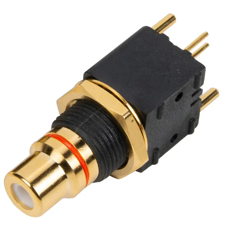 Conector de montagem PCB RCA banhado a ouro fabricado em Taiwan (90 °   Soquete de placa de solda em ângulo reto)