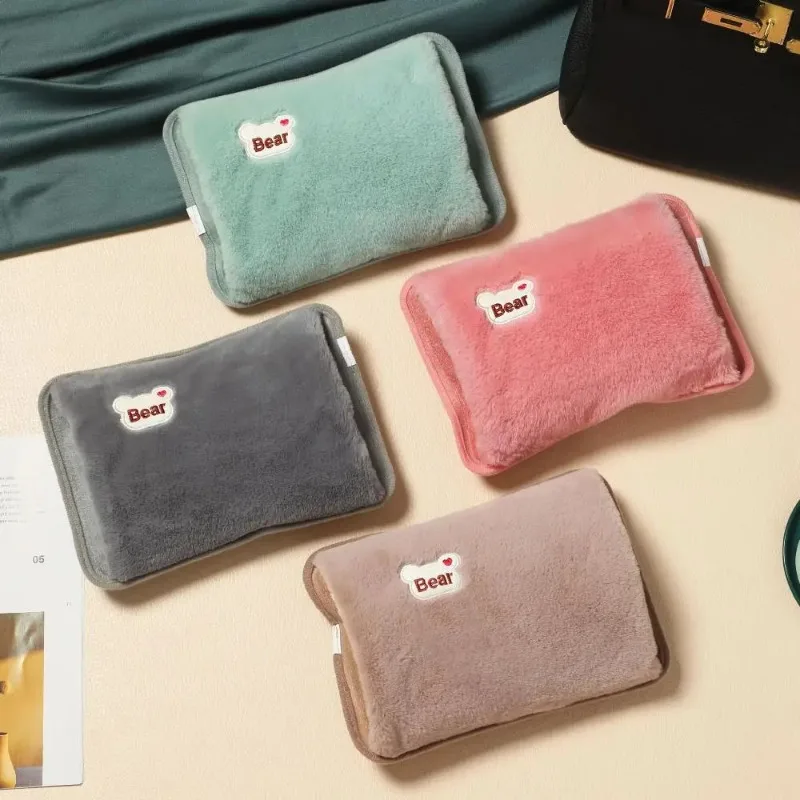 

Мультяшная зарядная сумка для горячей воды, зимняя теплая ручная карманная многоразовая вилка европейского стандарта, плюшевая грелка с вышитой головой медведя, грелка для рук