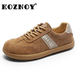 Koznoy 2cm zamszowe krowie prawdziwej skóry damskie botki moda masywne tenisówki wygodne mieszkania botki mieszane kolory buty wiosenne