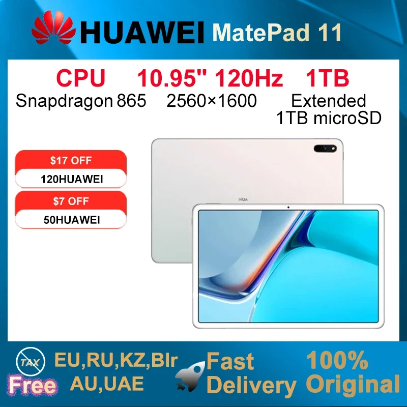 2021HUAWEI MatePad 11 Tablet  64GB/128GB/256GB WIFI6 HarmonyOS 2 Snapdragon 865 10.95 Inch 120Hz 2560*1600 IPS Eye protection