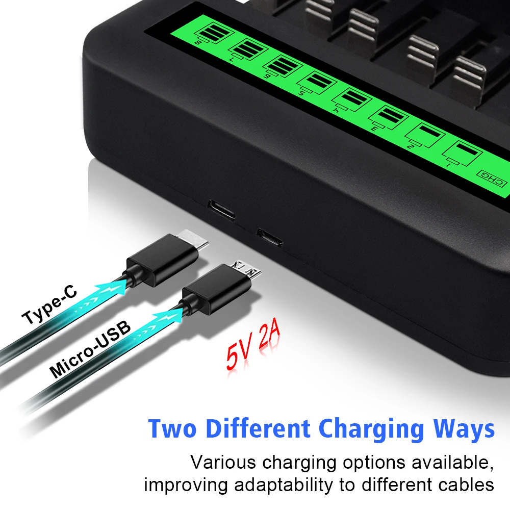 Newest Multiple Lithium Smart Battery Charger 1.2V AA/AAA/D/C Type-C Overcharge USB Quick Charge LCD NI-MH Battery Charger