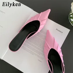 Eilyken Fashion Purple Pink Pointed Toe Women Slippers Concise Casual Thin Low Heels Ladies Mules Slides Shoes