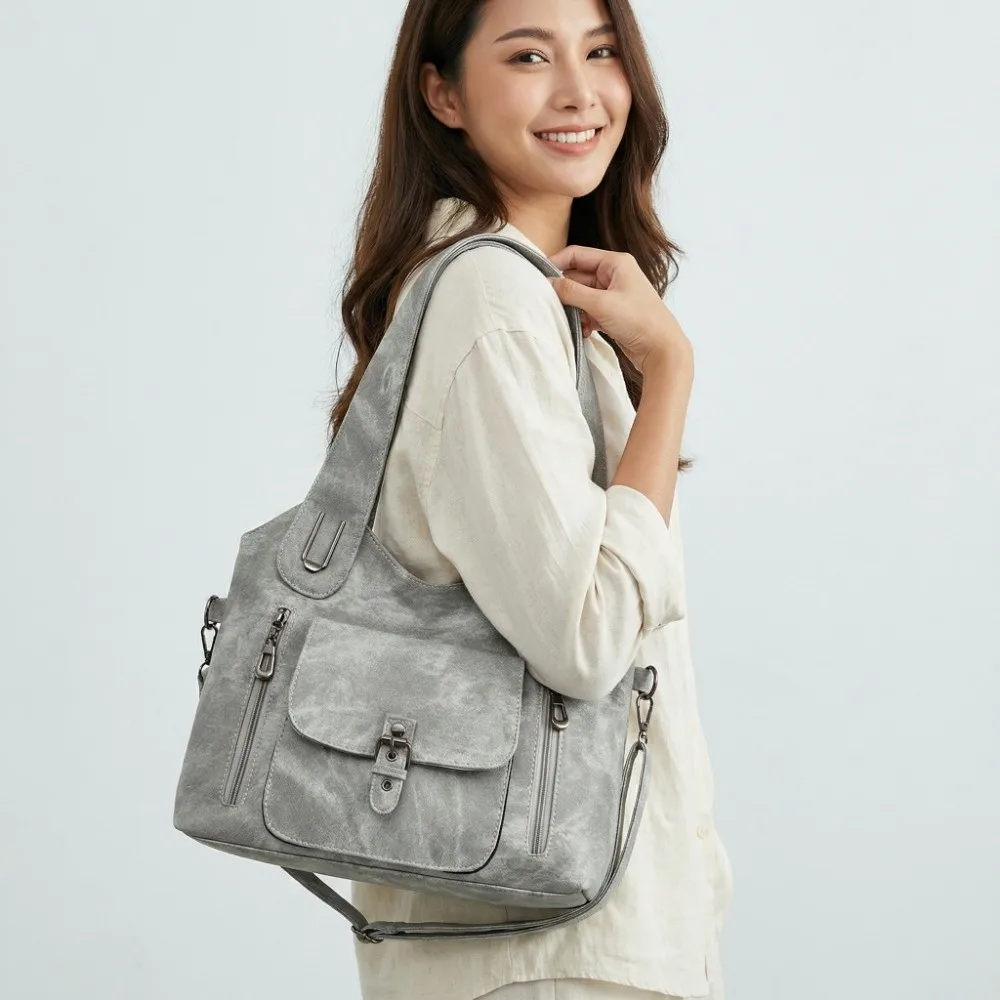 

Tie-dye Handbag Retro Tote Bag Multi-pockets Magnetic Button Contrast Color Shoulder Bag Classic Anti-splash Water