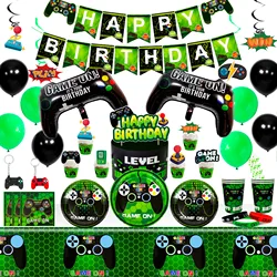 Videogame verjaardagsfeestje decoraties voor jongens, 132 stuks verjaardagsdecoratie en servies set-borden kopjes servetten tafelkleed ballonnen