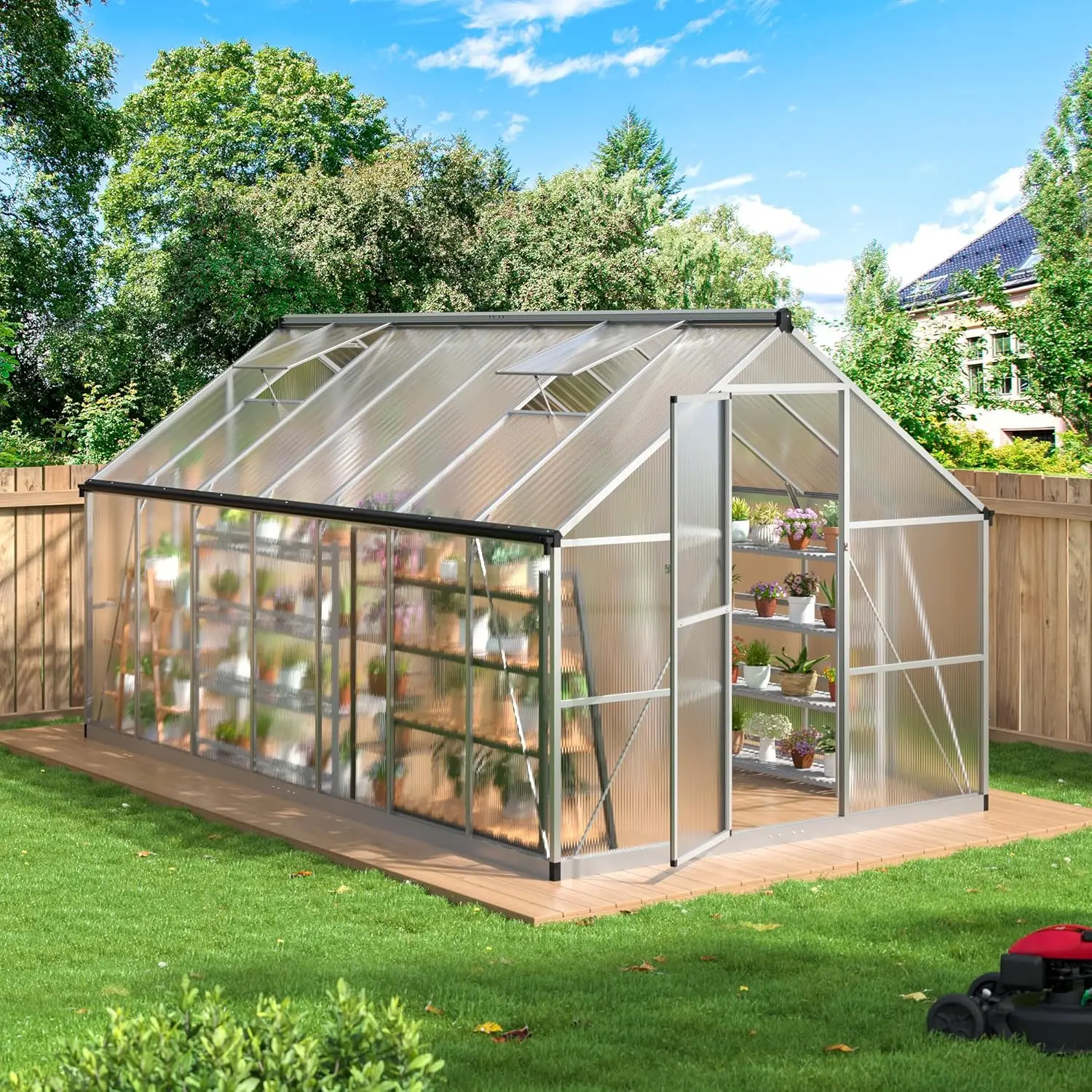 

Greenhouse for Outdoors - 8x14 FT, Quick-fit Structure with Window for Ventilation, Polycarbonate Aluminum Frame,, Customized