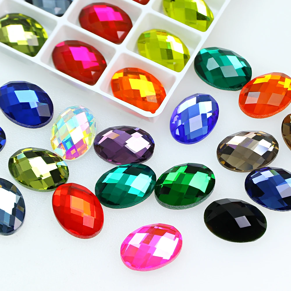 Oval Button Shape Flat Back Glass Rhinestones DIY Glass Beads Strass Accesories For Garment Needlework Cloths