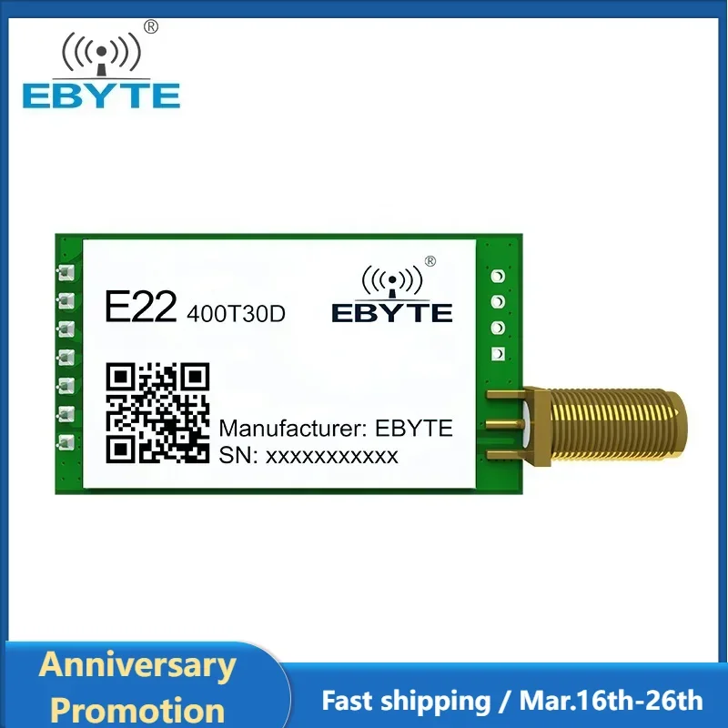 433MHz LoRa RF Module EBYTE E22-400T30D Wireless Transmitter Receiver UART DIP 30dBm 1W 8km Long Range SMA-K Antenna