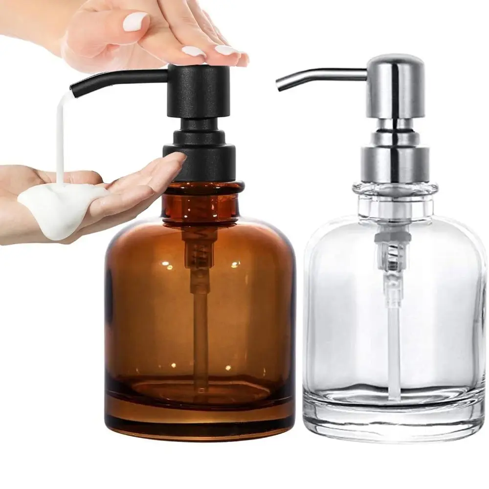 Refillable Clear Soap Dispenser Thick 12Oz Liquid Brown Soap Bottle Rust Proof Durable Dish Soap Glass Jar Shampoo