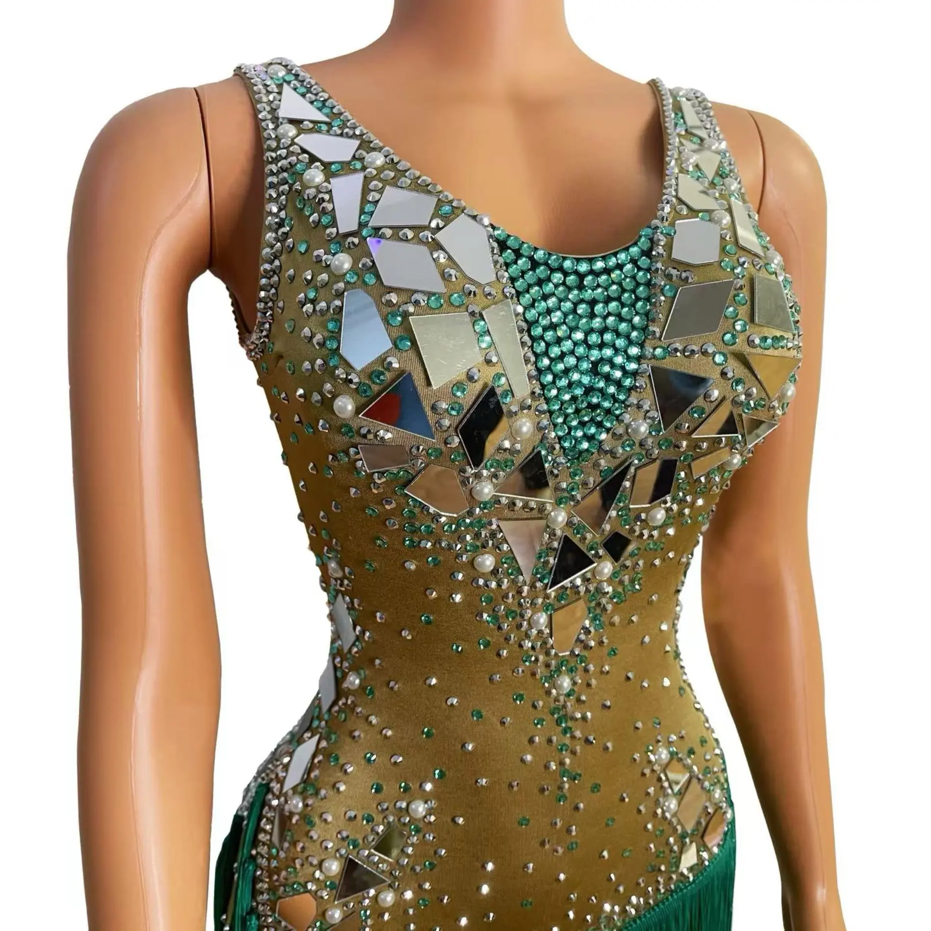 Sexy feminino desempenho diamante borlas vestido boate dj bar cantor mulheres drag queen gogo dançarinos equipe trajes de palco dn21617