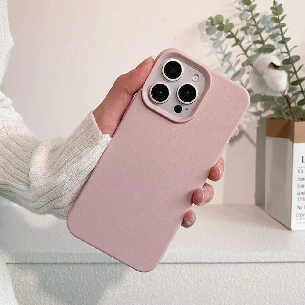 Luxury Leather Case For iPhone 16 15 14 13 12 11 Pro Max Plus Silicone Soft Candy Color Matte TPU Cover Shockproof Thin Shell