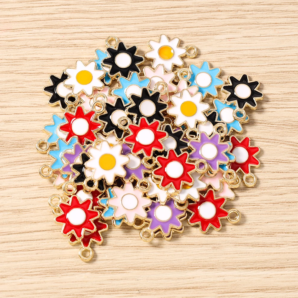 Tusember 20 Stück 12*16mm Niedliche Bunte Sonnenanhänger Emaille-Sonnenblumen-Charms für Schmuckherstellung Ohrringe Armband Halskette DIY Basteln – Detail 1