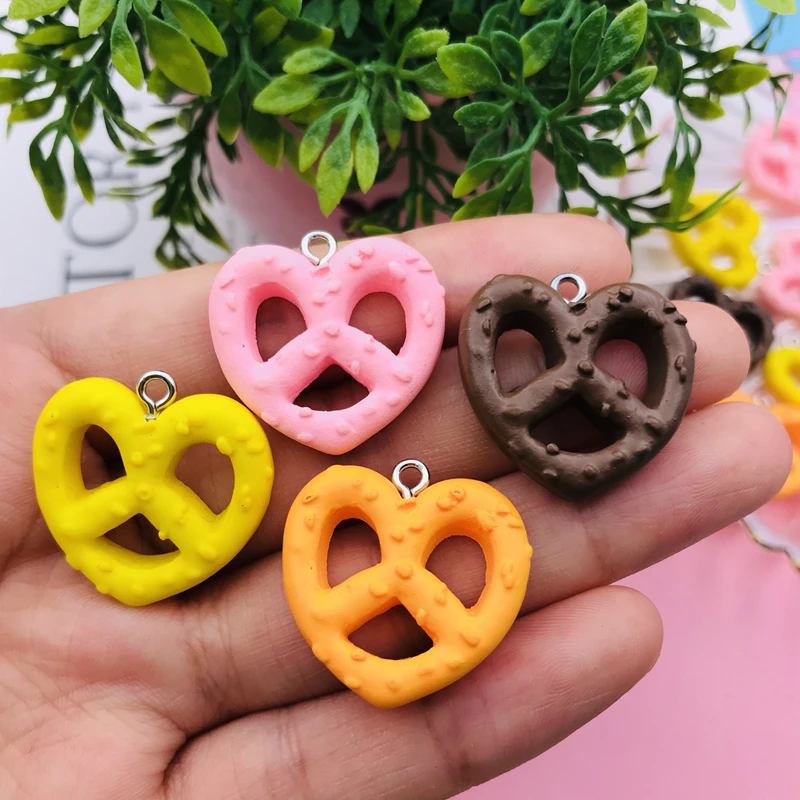 10pcs Hot Selling Resin Kawaii Pretzel Cookie Charm for Keychain, Earring, Scrapbooking, DIY Making, Necklace