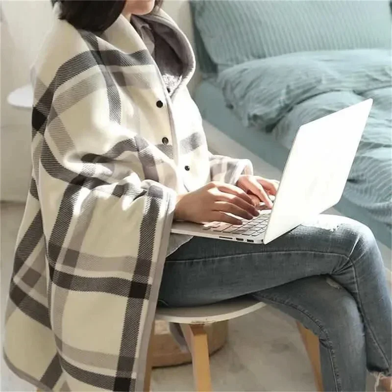 

Warm Winter Cloak Shawl Blanket Button Flannel Thickened Wearable Moisture Absorption Heat Cape Cover Office Nap Shawl Cover