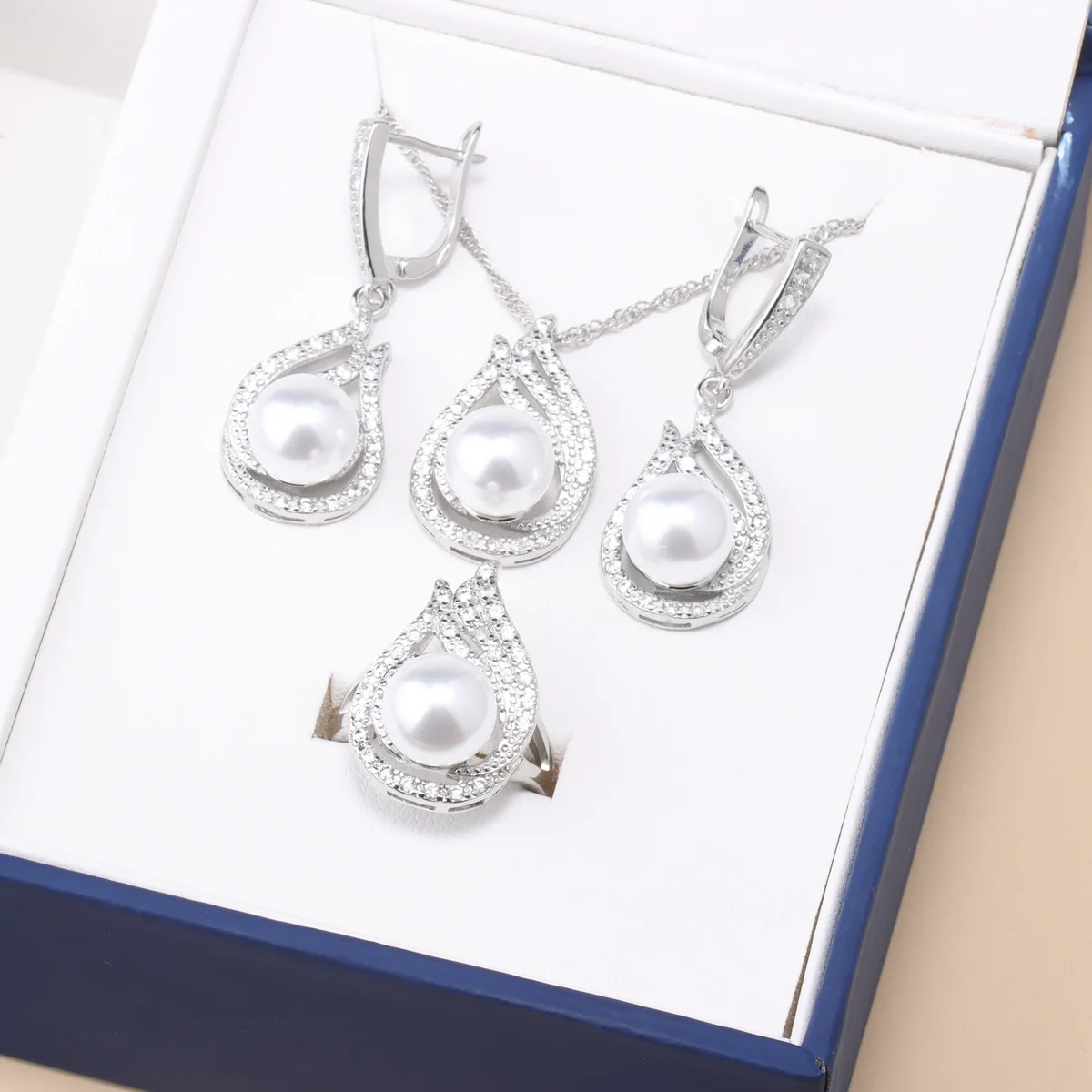 Freshwater Pearl with Beads 925 Sterling Silver Jewelry Sets Wedding Accessory For Women Earrings/Pendant/Ring/Necklace Gift Set