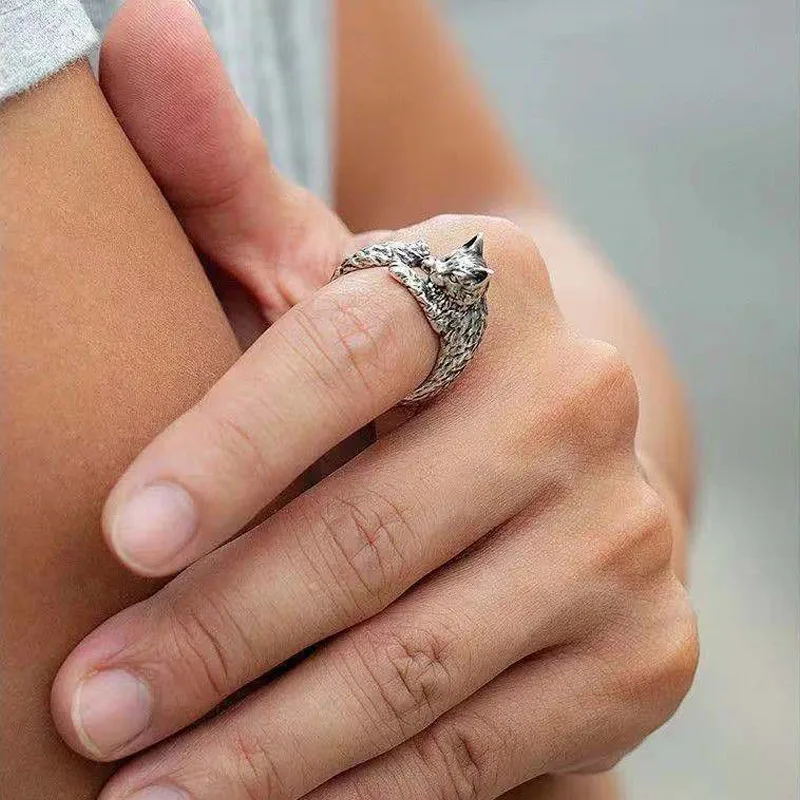 1pc Vintage Dark Alloy Cartoon Little Cat Open Ring For Women Personality Fashion Simple Ring Handicraft Gift For Girl