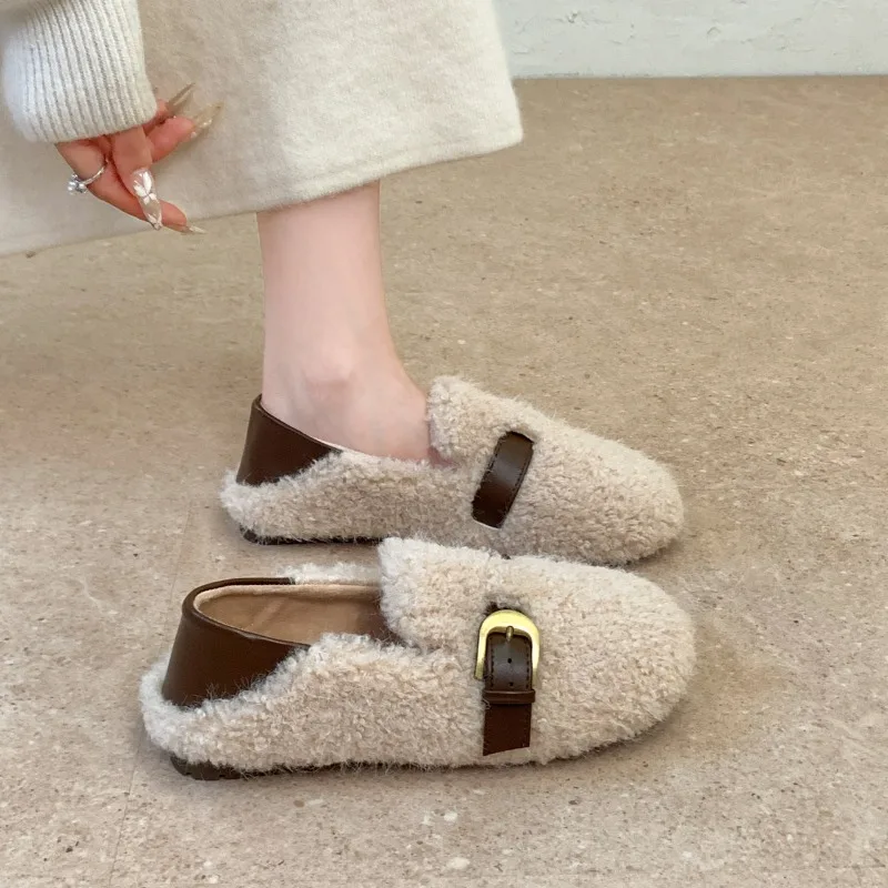 2026 Doudou Shoes Women's Autumn and Winter Wear Warm Lamb Wool Thick Soled Women's Shoes Edition Fashionable and Versatile