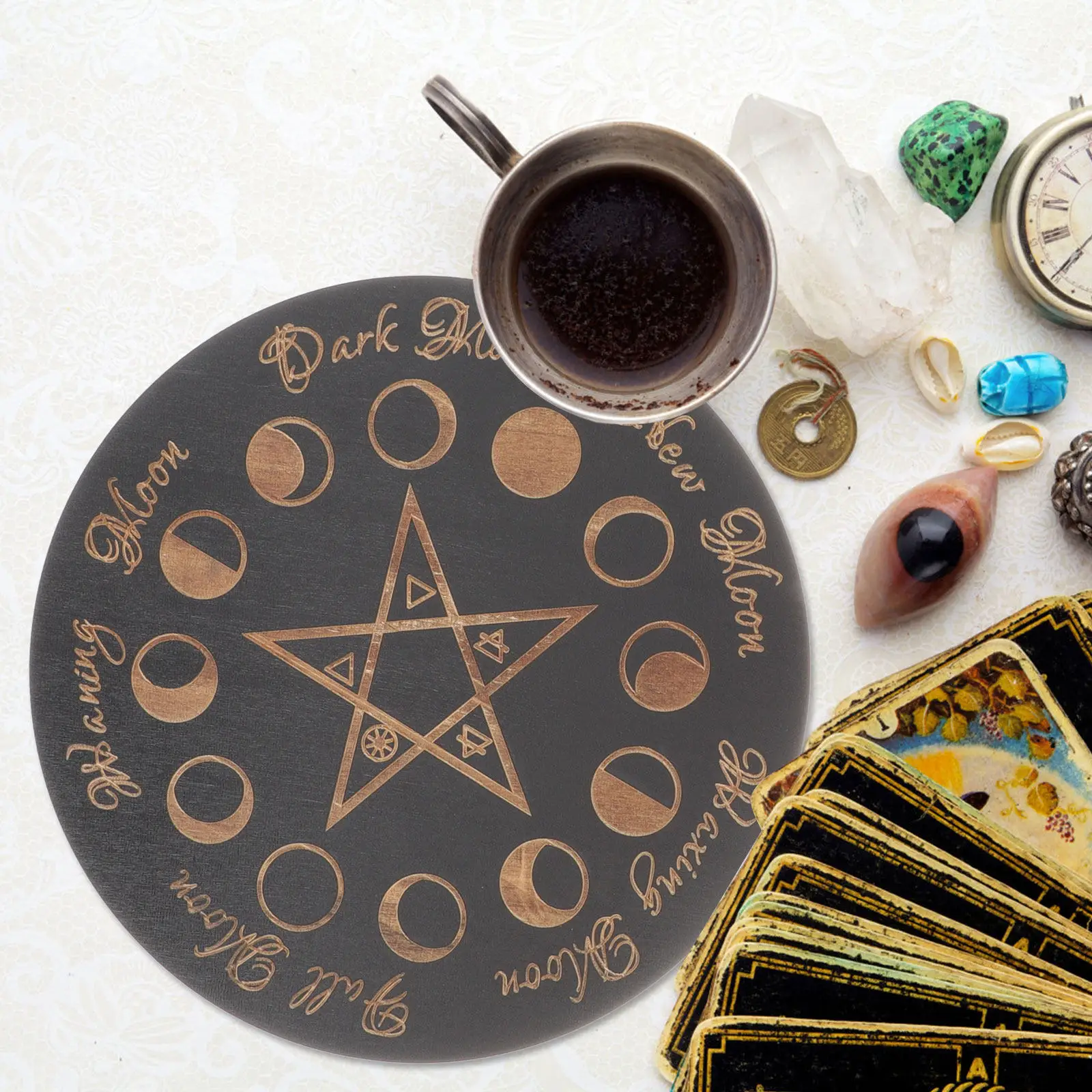 

2Pcs Wooden Divination Desk Board Handcrafted Carving Detail Dowsing Pendulum Accessory Party Game Prop Decorative Divination