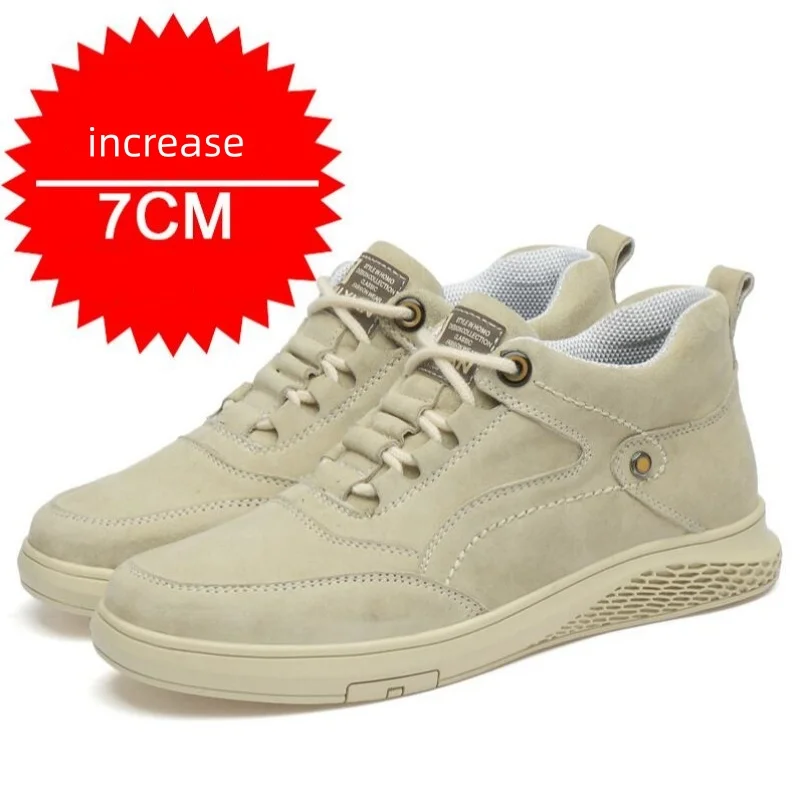 

Men's Genuine Leather Elevator Sneakers 7CM Hidden Heel Height Increase Insole Fashion Sports Chunky Lift Shoes