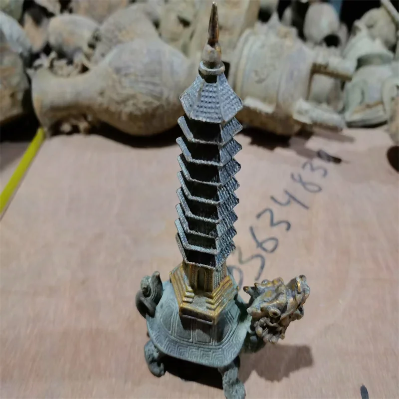 

Folk Collection Copper Gilded Dragon & Turtle Towing Tower Statue - Chinese Cultural Symbolism Home Decor