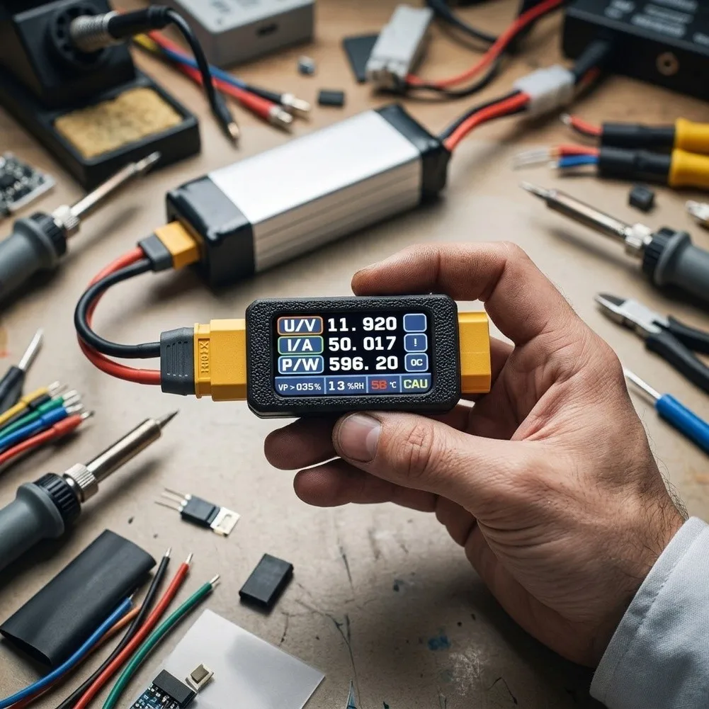DC Power Meter Bidirectional Wattmeter 1m Ohm Shunt Resistor Pure Copper Busbar 1.47 Inch Color Display 68 X 23.5 X 11.6 Mm