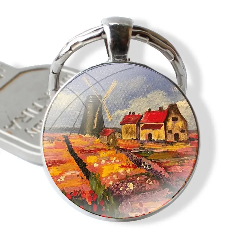 Keychain Glass Cabochon Metal Pendant Classic Men's Women's Keyring Claude Monet Impressionism French