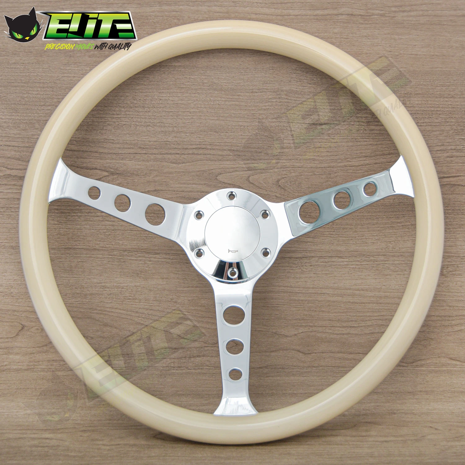 Volante sportivo vintage classico da 15 pollici con raggi cromati Volante sportivo universale