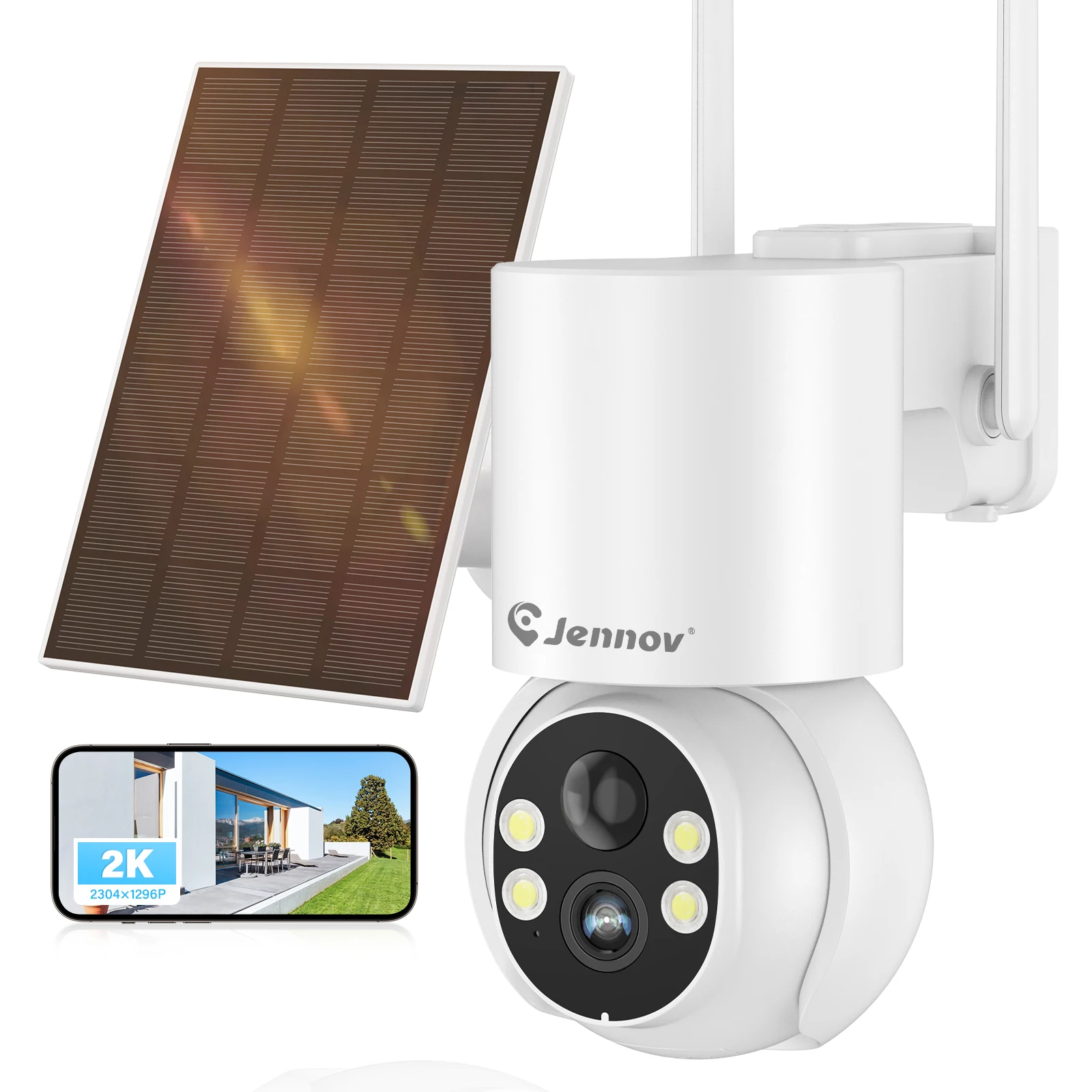 Jennov Solar Security Camera Outdoor Wireless, 2K 3MP 360° View Battery Powered WiFi CCTV Camera with Solar Panel IP66