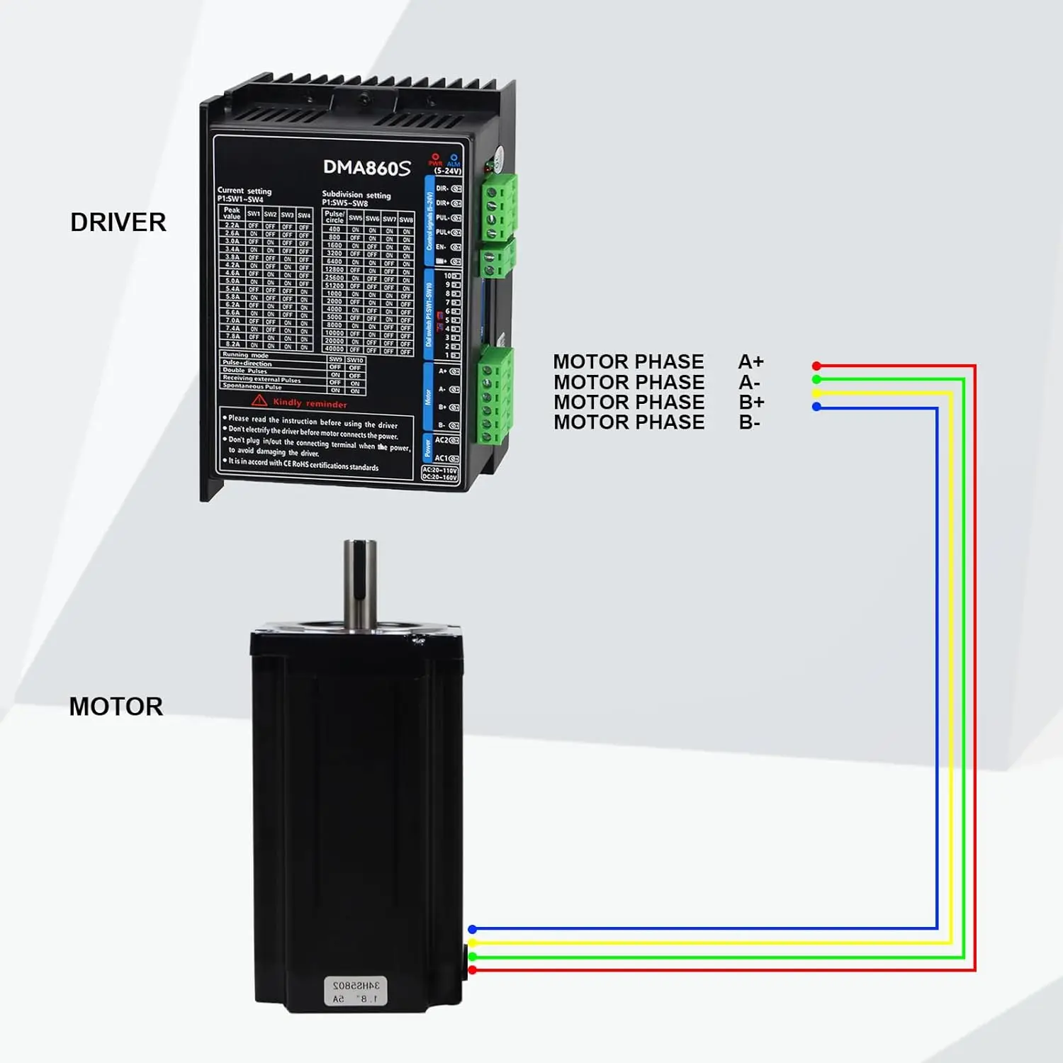 14mm Single Daul Shaft 12N.m Nema34 86 Stepper Motor 1600oz-in 154mm 5A 1.8° 2PH Hybrid 34HS5802 CNC Router Milling Machine