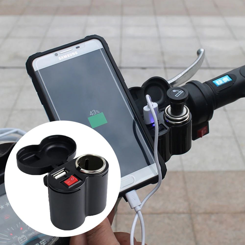 

Motorcycle USB Charger Cigarette Lighter Socket with Switch Usb Lighter Motorbike Handlebar Power Adapter Waterproof