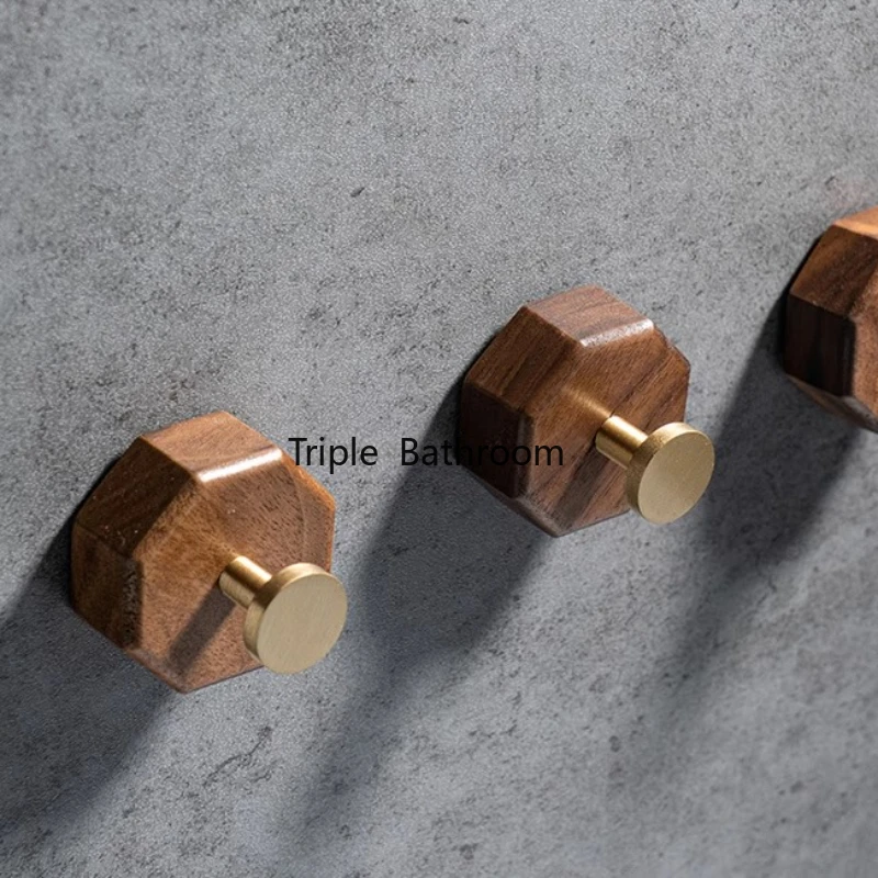 2pcs Solid Wood Clothing Rack Hook Punch-free Wall-mounted Hook Towel Storage Hook Up Bathroom Organizer Home Shelf Accessories