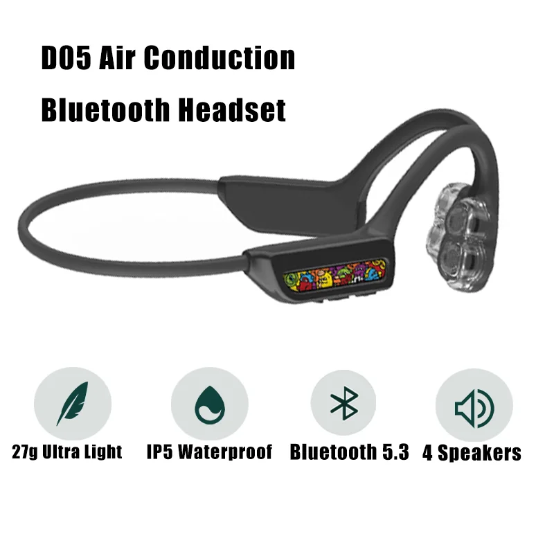 DMOOSTER D05 Ear Mounted Two Ear Sports Bluetooth Earphones with 4 Speakers IPX6 Waterproof Ultra Lightweight Running and Cyclin