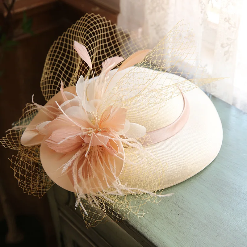 

French elegant mesh top hat British bride flower dinner photo headwear wedding accessories hat