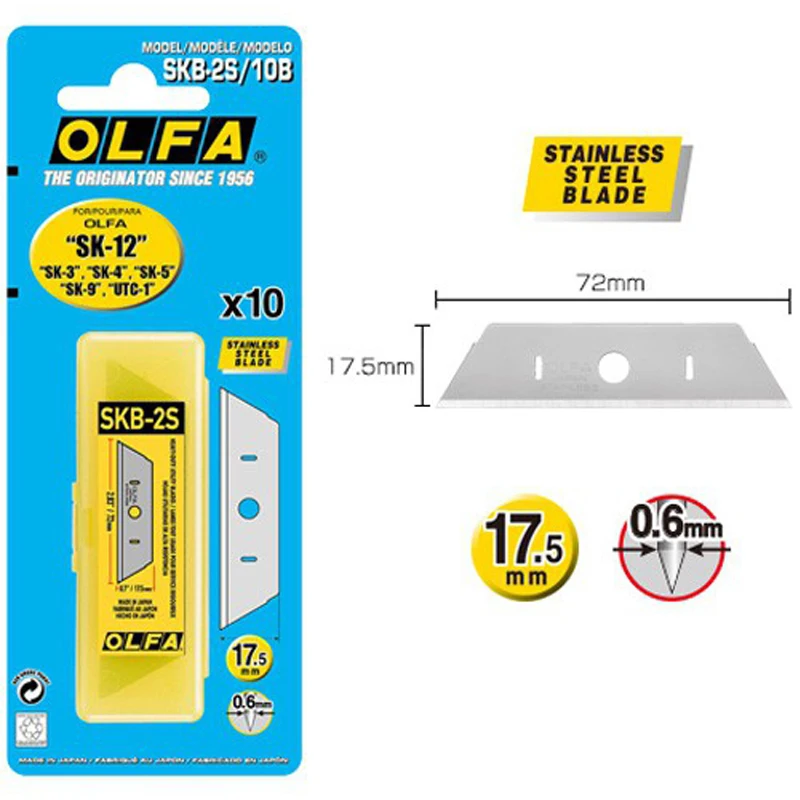 Olfa SKB-2S-10B 10pcs/pack Stainless Steel HD Trapezoid Safety Blade for  SK-12, SK-4, SK-9 & UTC-1 Cutters