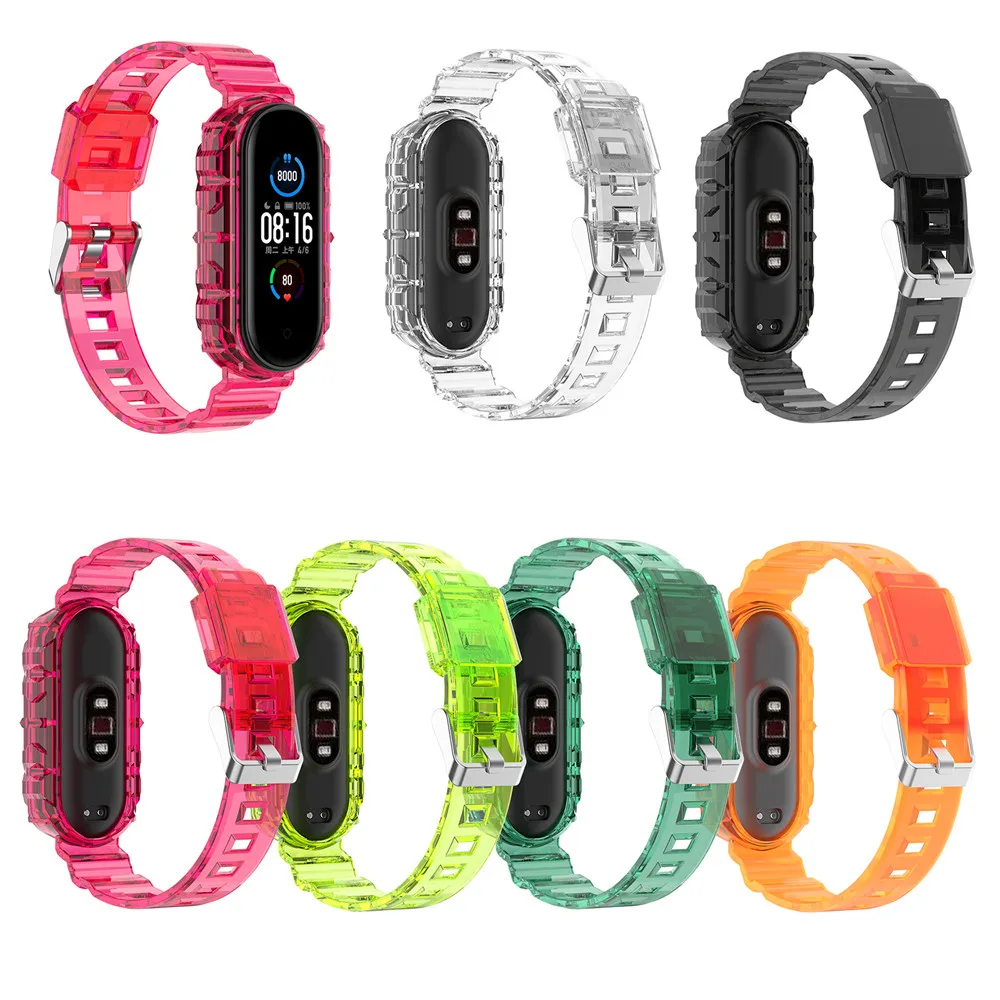 1 PCS For Mi Band 7/6/5/NFC Replacement Wtach Strap TPU Soft Rubber Jelly Protective Case Accessories Durable And Wear-Resistant