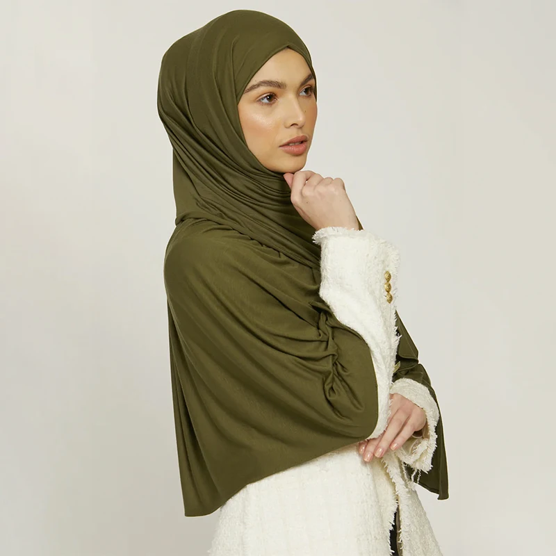 High Quality Jersey Hijab Plain Muslim Scarf Solid Color With Good Stitch Stretchy Soft Turban Head Wraps Shawl