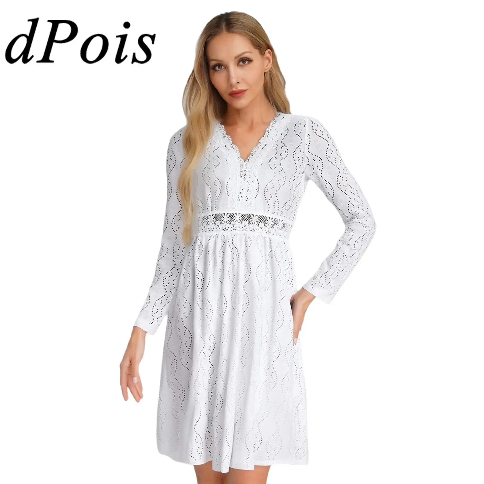 Vestidos de vacaciones de encaje para mujer, Vestidos elegantes de primavera con cuello en V, vestido acampanado para invitados de boda, Vestido de playa, vestido bohemio para mujer