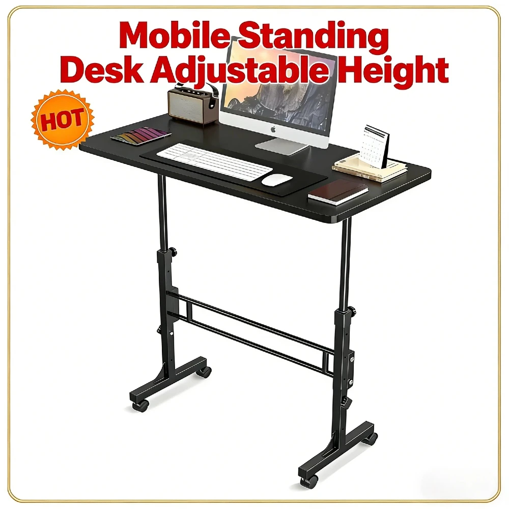 

Мобильный стоячий стол 16x31.5 дюймов, регулируемая высота 70-110 см, стальная рама, 4 колеса с фиксацией, эргономичный стол для дома и офиса