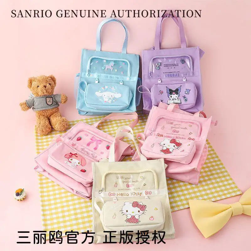 سانريو Kawaii مرحبا كيتي حقيبة التخزين Kuromi حقيبة مستحضرات التجميل انفصال مقلمة لطيف الذهاب إلى المدرسة الأم في القانون حقيبة سستة حقيبة