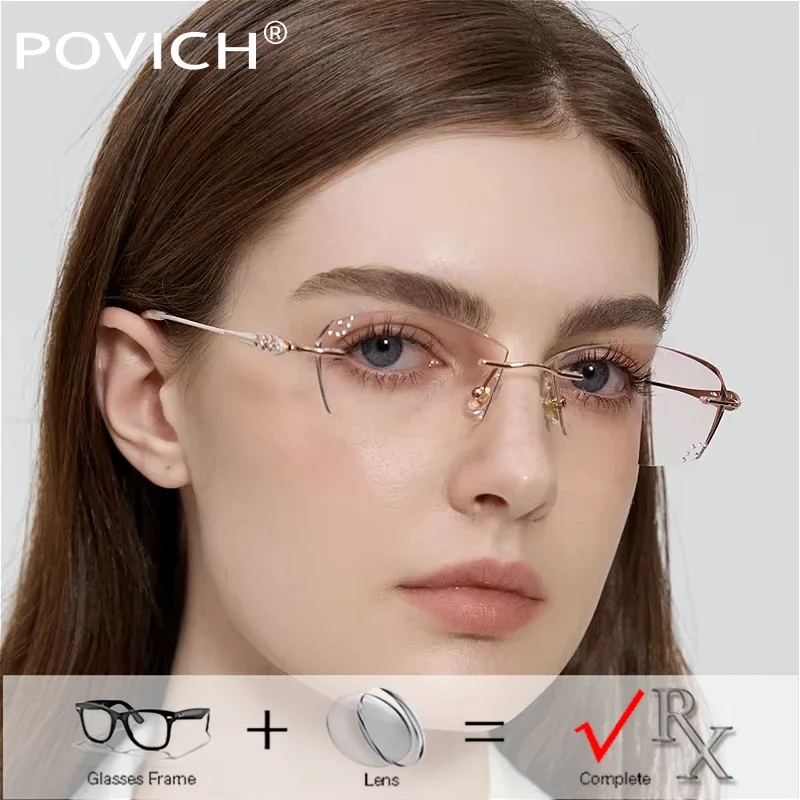 

Luxury Diamonds Glasses Women Pure Titanium High End 1.61 1.67 Colored Prescription Degrees Lenses Myopia Reading Eyewear