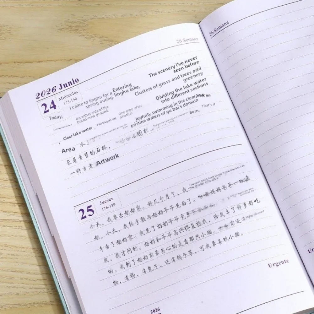 2026 A5 Planner Notebook Leather Cover Square Buckle English Notebook Schedule Book Daily Plan Time Organizer