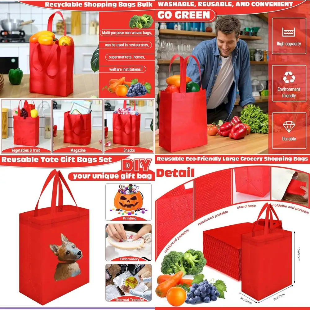 

Многоразовые сумки-шопперы, 200 штук, 8x4x10 дюймов, из нетканого материала, красные, с ручками