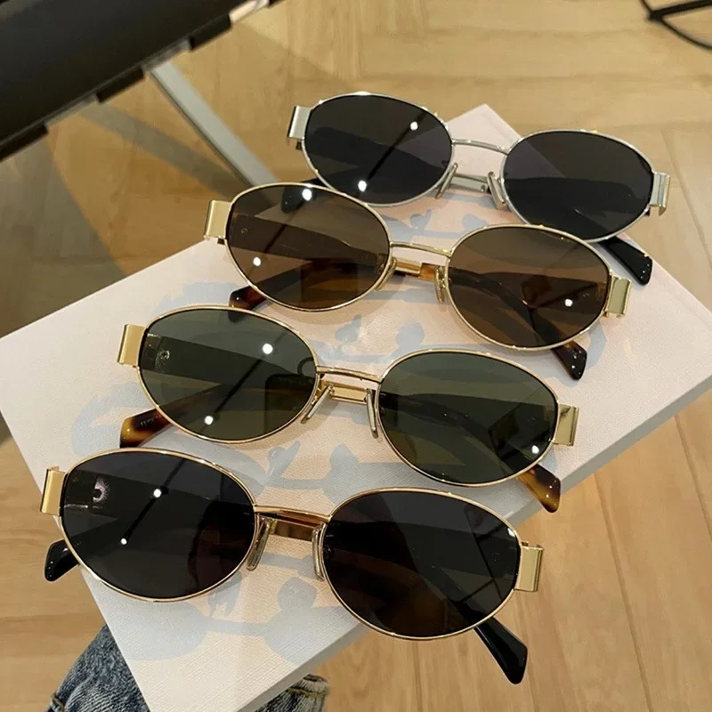 New Trendy Oval Sunglasses for Women Luxury Metal Frame Sun Glasses Ladies Classic Vintage Round Shades Unisex ﻿ image 6