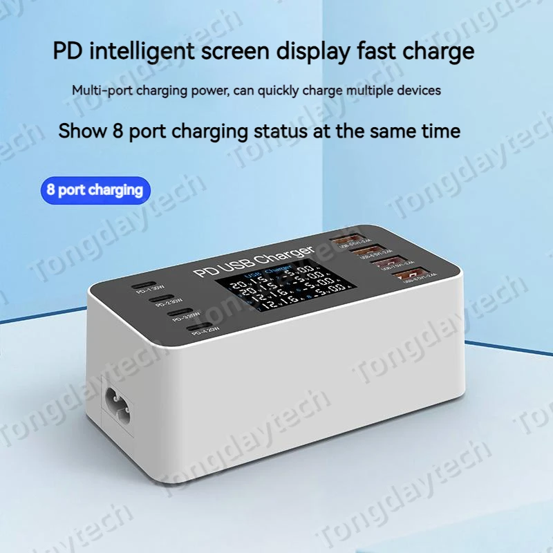 65W Multi 8 Ports PD USB Fast Charger LCD Display PD 30W Charging Carregador for Tablet Smartphone Iphone 14 13 Samsung Xiaomi