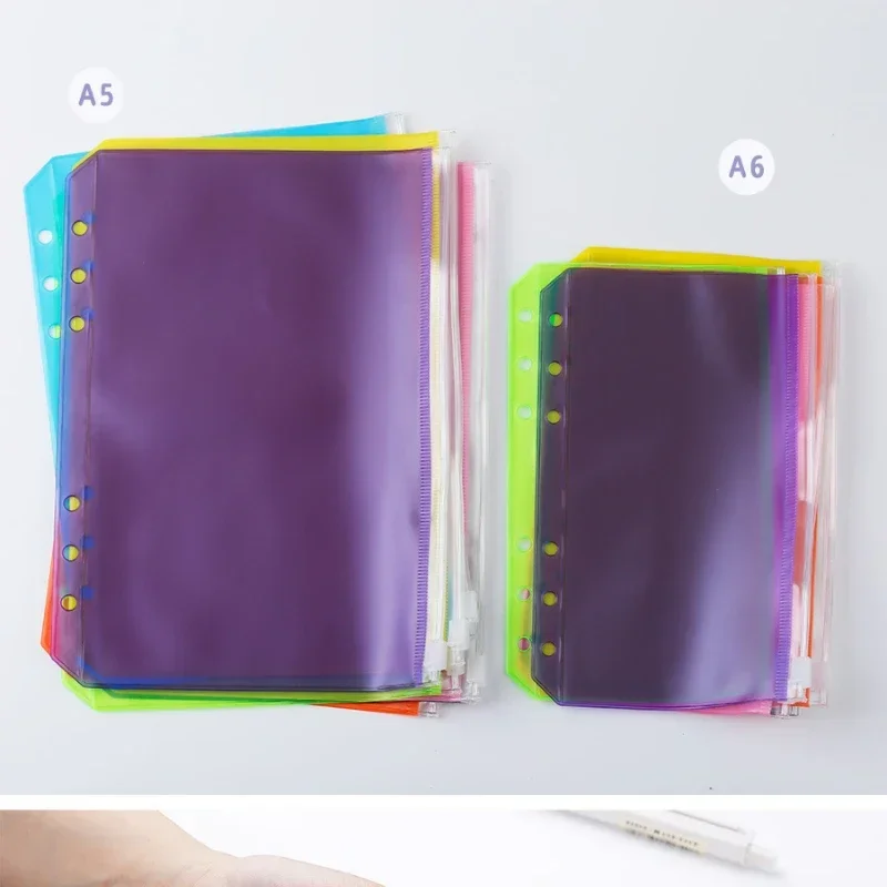 A6 Binder Pockets PVC Binder Loose Leaf Bag Colorful Zipper Folders For 6-Ring Notebook Binder Pouch Document Filing Bags