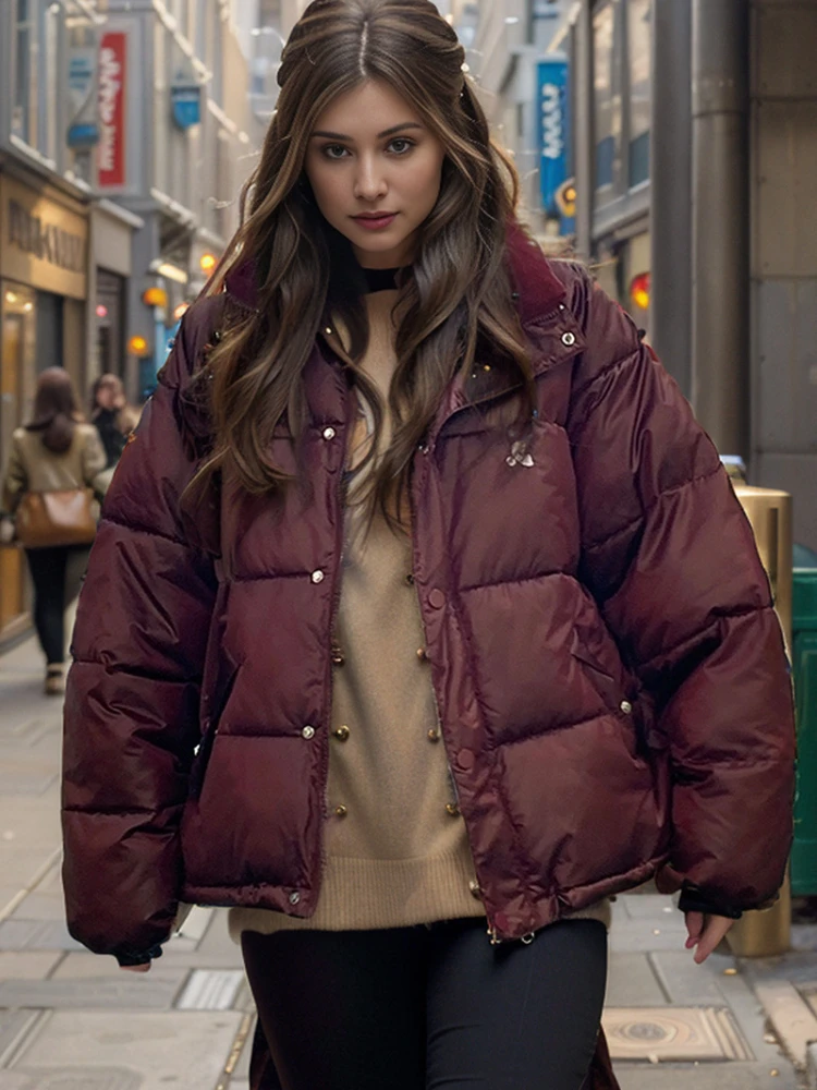 Women Short Puffer Jacket Winter Korean Stand Collar Thick Padded Coat Female Loose Oversized Parkas Mujer Streetwear Outwear