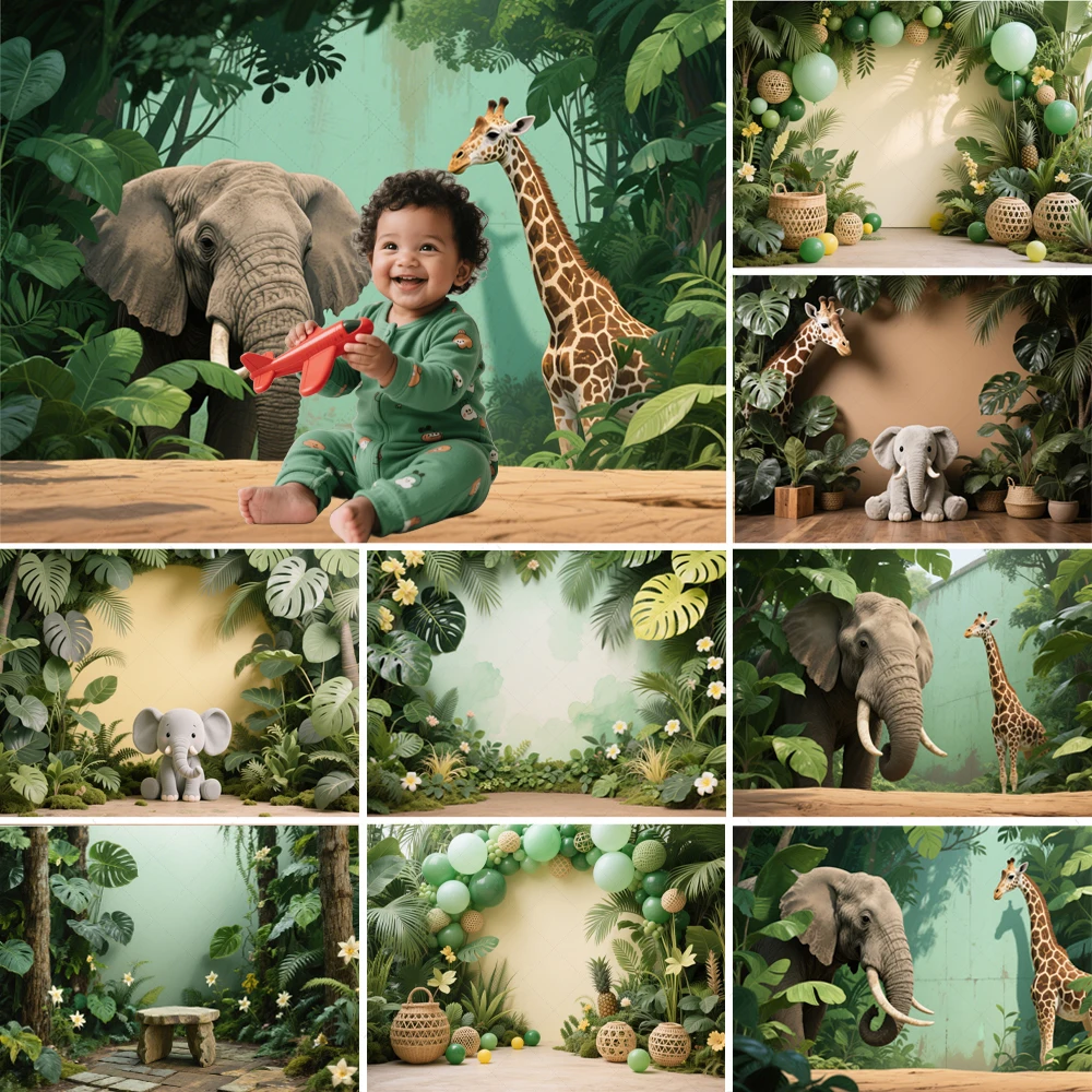 

Tropical Jungle Photography Background Wildlife Plants Adventure Kid's Birthday Cake Smash Portrait Decor Baby Shower Backdrop