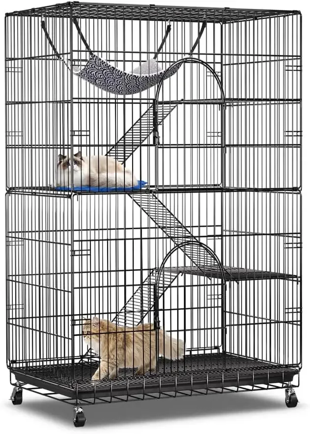

4-Tier Cat Cage 51 Inch Cat Crate Kennel Enclosure Playpen Large Metal Pet Cat Kitten Ferret Animal House Cage Indoor Outdoor wi