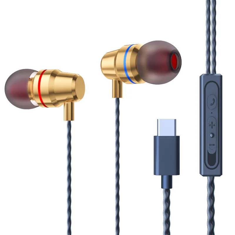 Heavy Bass Metal Type-c Digital Flat Head In Ear HIFI Sport Headset With MIC for Huawei P30pro Xiaomi Phone Wired Earphones