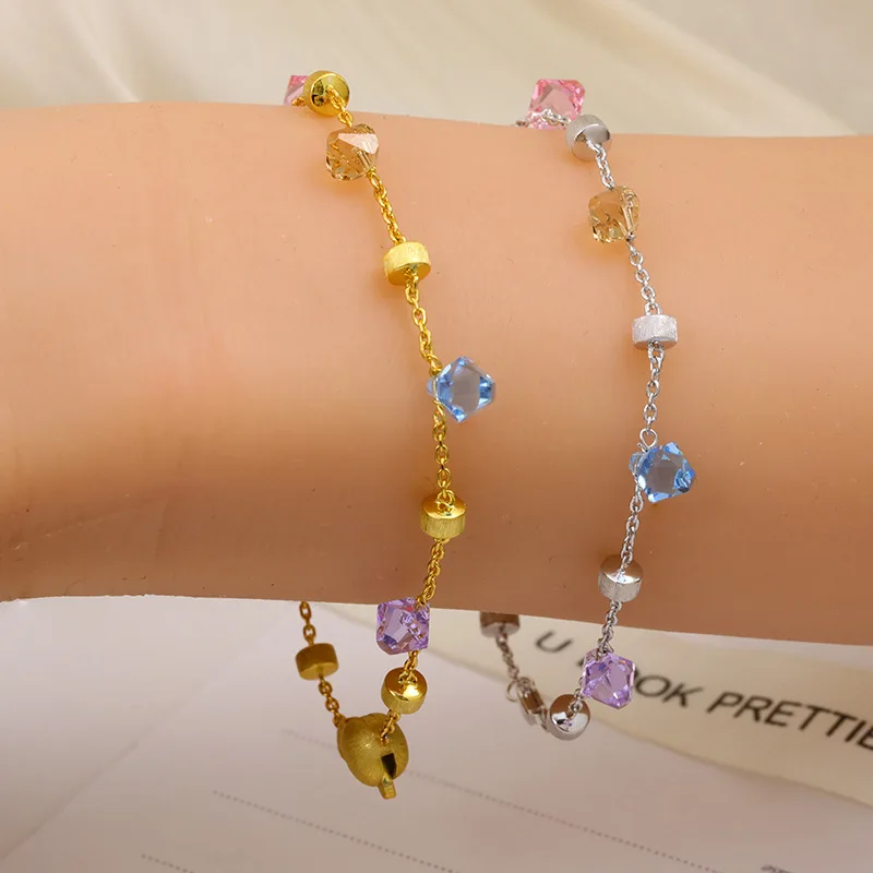 AETEEY S925 Sterling Silver Gold Plated Brushed Crystal Bracelet Dopamine Niche Light Luxury Women Wrist Jewelry